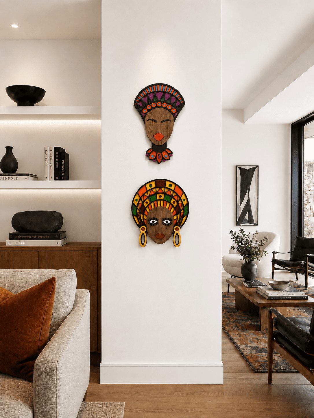 Masque africain moderne #21 – masque mural en bois fait main, Umasqu