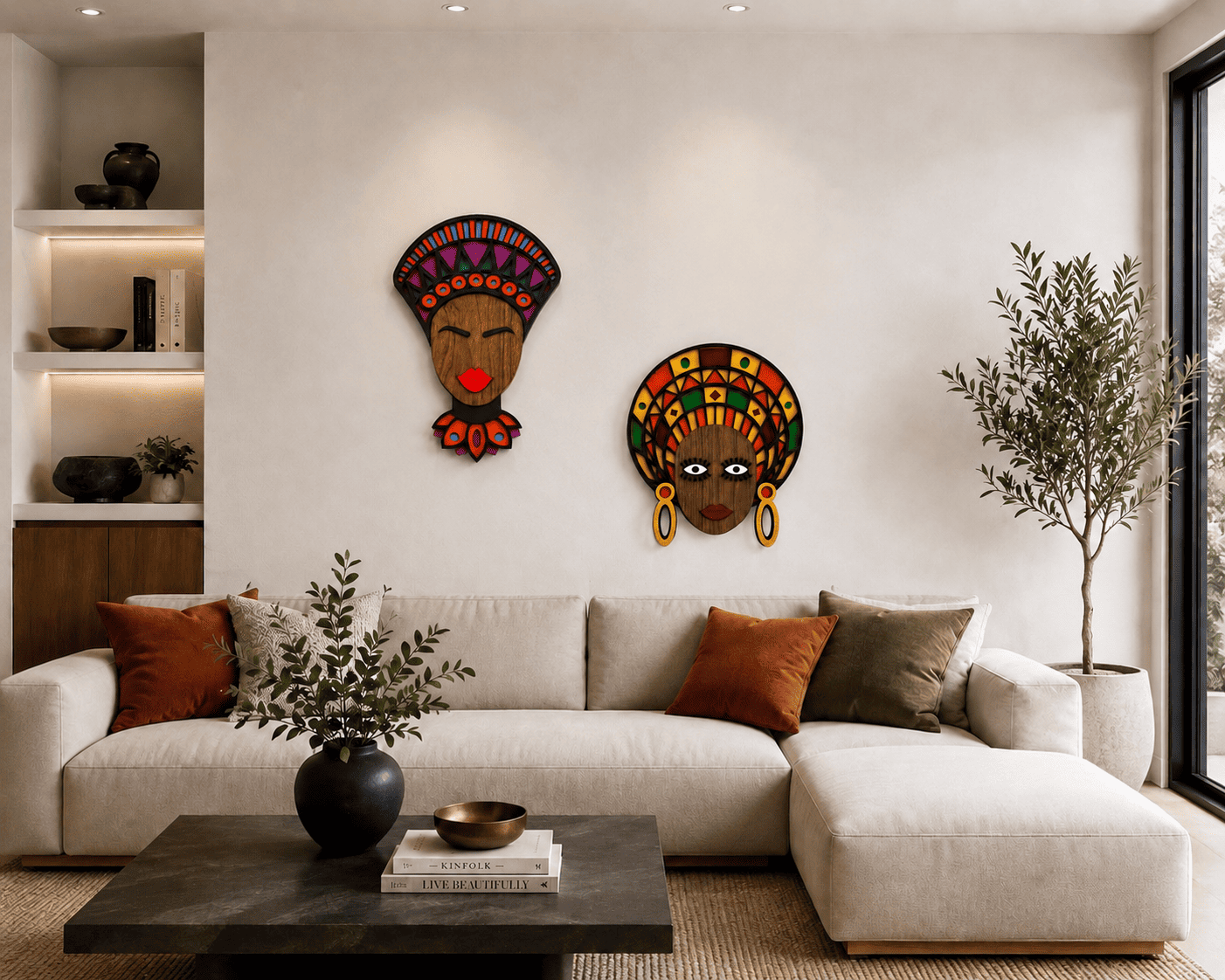 Masque africain moderne #20 – masque mural en bois fait main, Umasqu