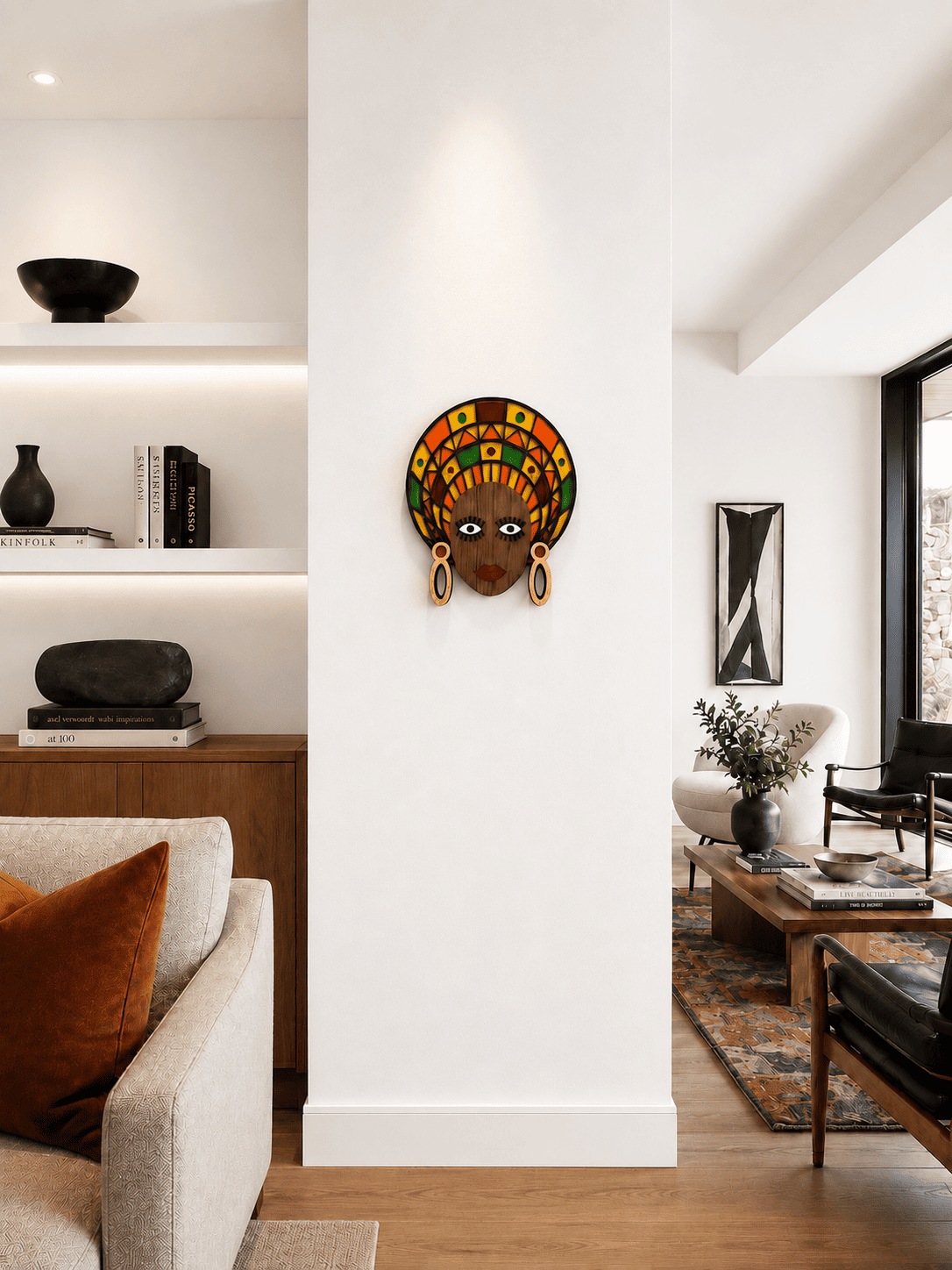Masque africain moderne #21 – masque mural en bois fait main, Umasqu