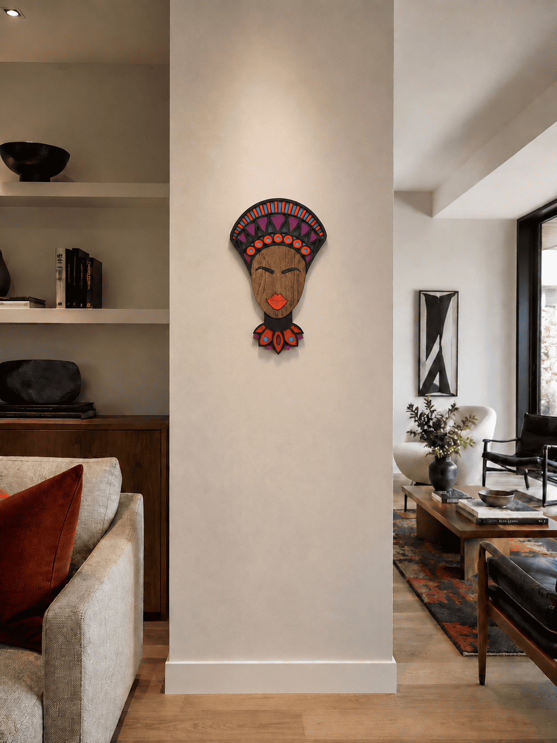 Masque africain moderne #20 – masque mural en bois fait main, Umasqu