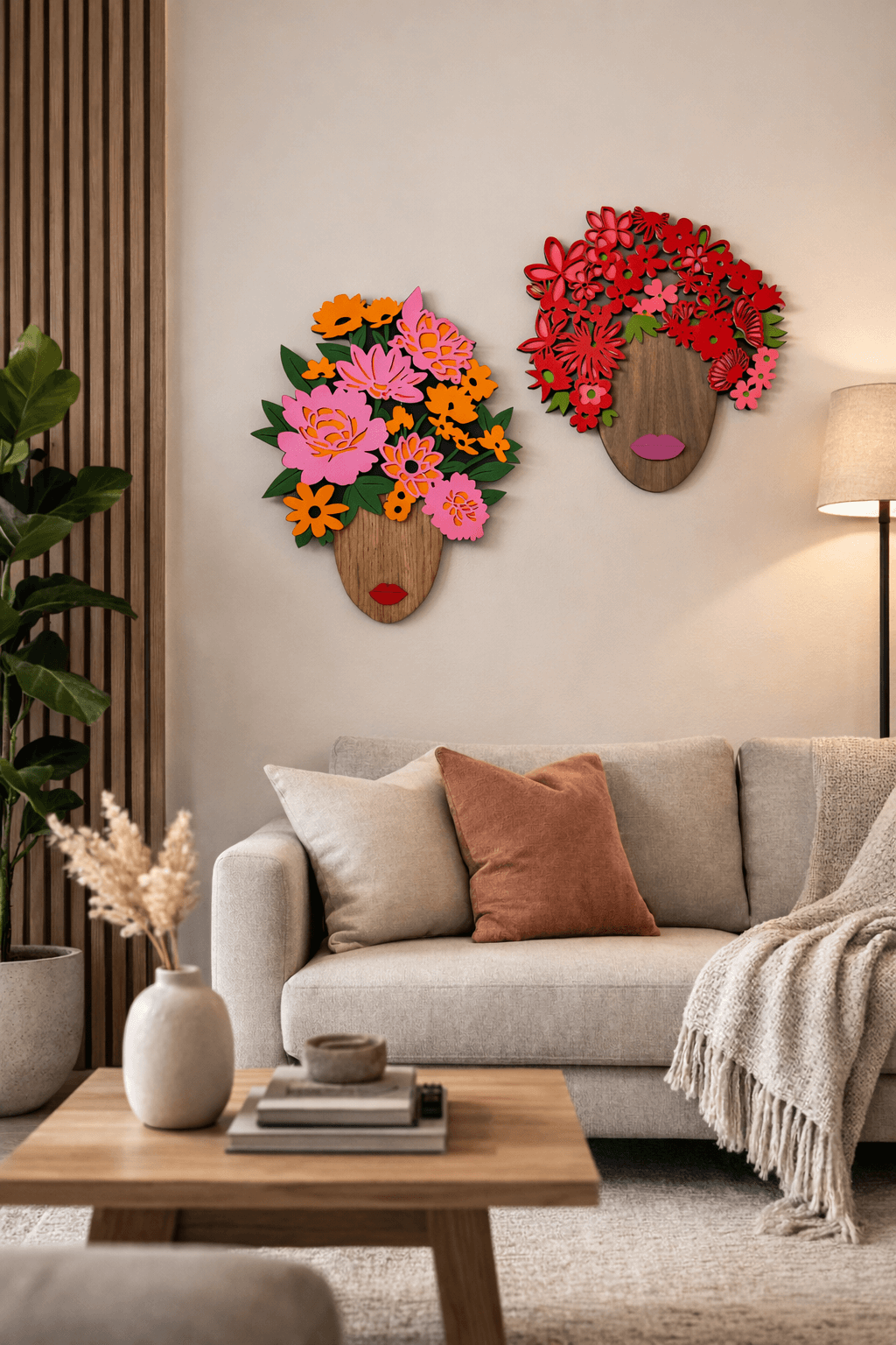 Masque Mural En Bois Sculpté à La Main – Hibiscus – Artisanat Indonésien