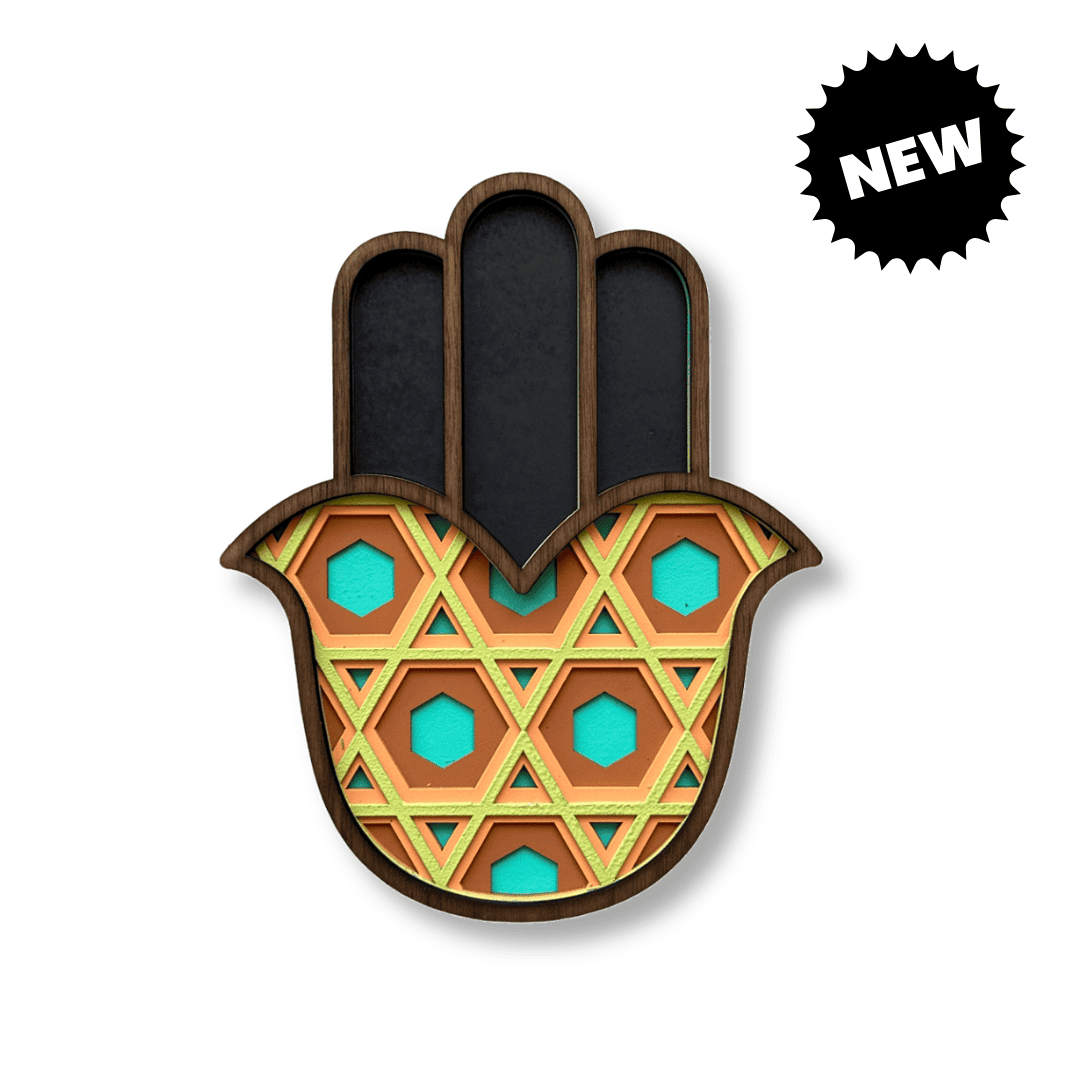 Hamsa #13 orange et turquoise – masque mural en bois fait main, Umasqu