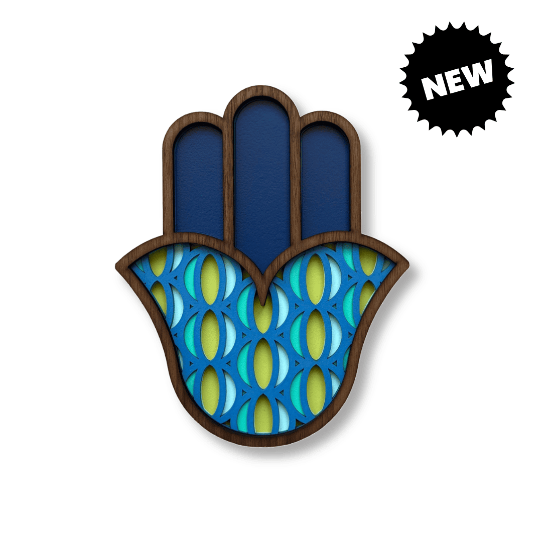 Hamsa #12 bleue – masque mural en bois fait main, Umasqu