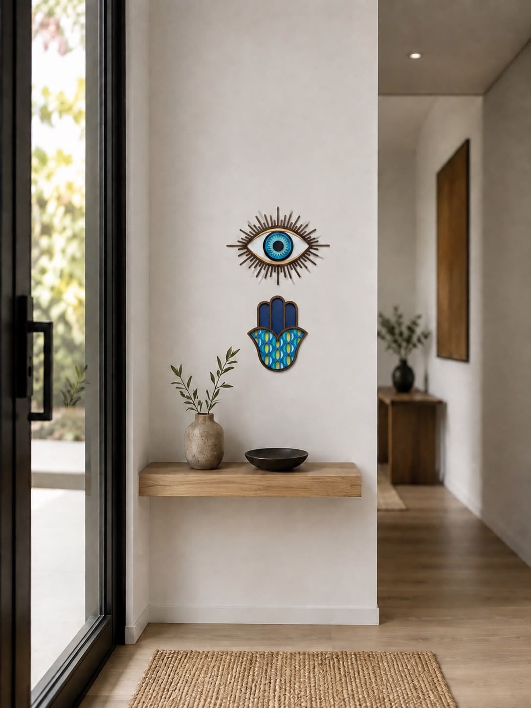 L'Œil #20 bleu – masque mural en bois fait main, Umasqu