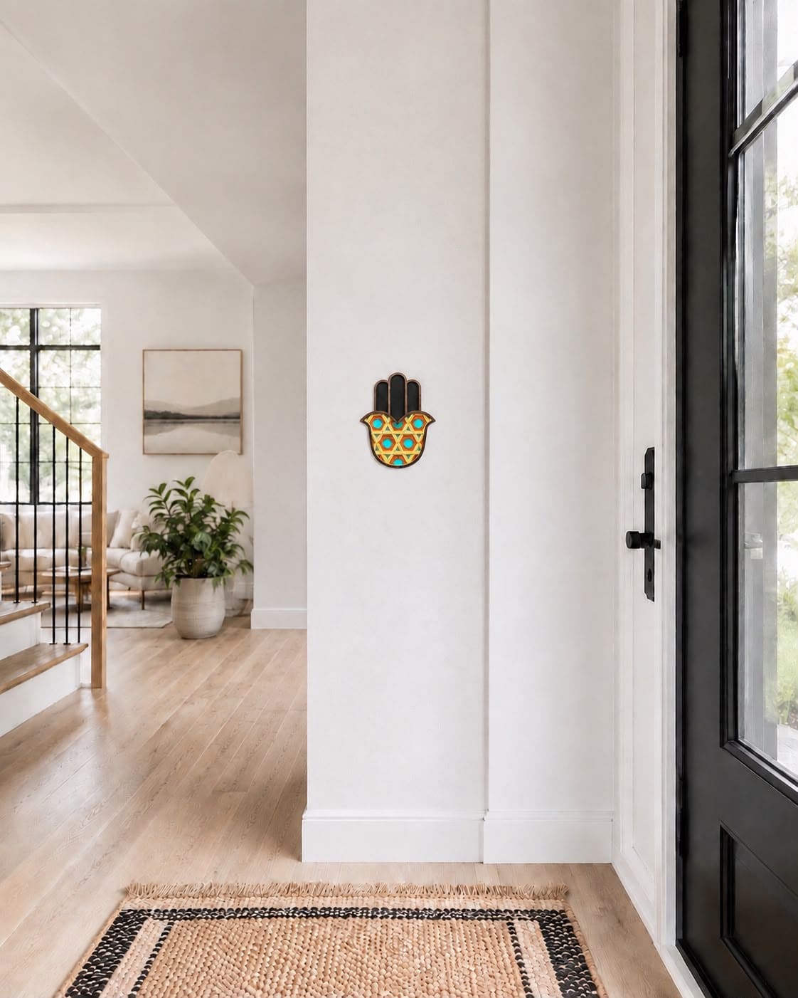 Hamsa #13 orange et turquoise – masque mural en bois fait main, Umasqu