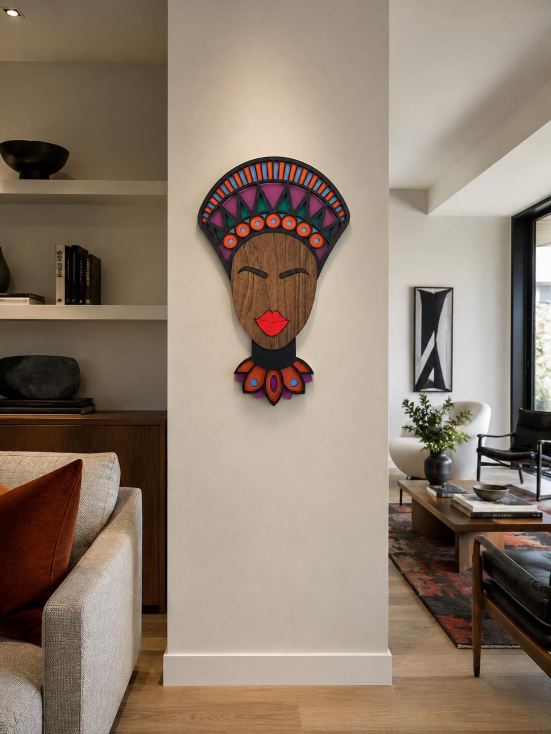 Masque africain moderne #20 – masque mural en bois fait main, Umasqu