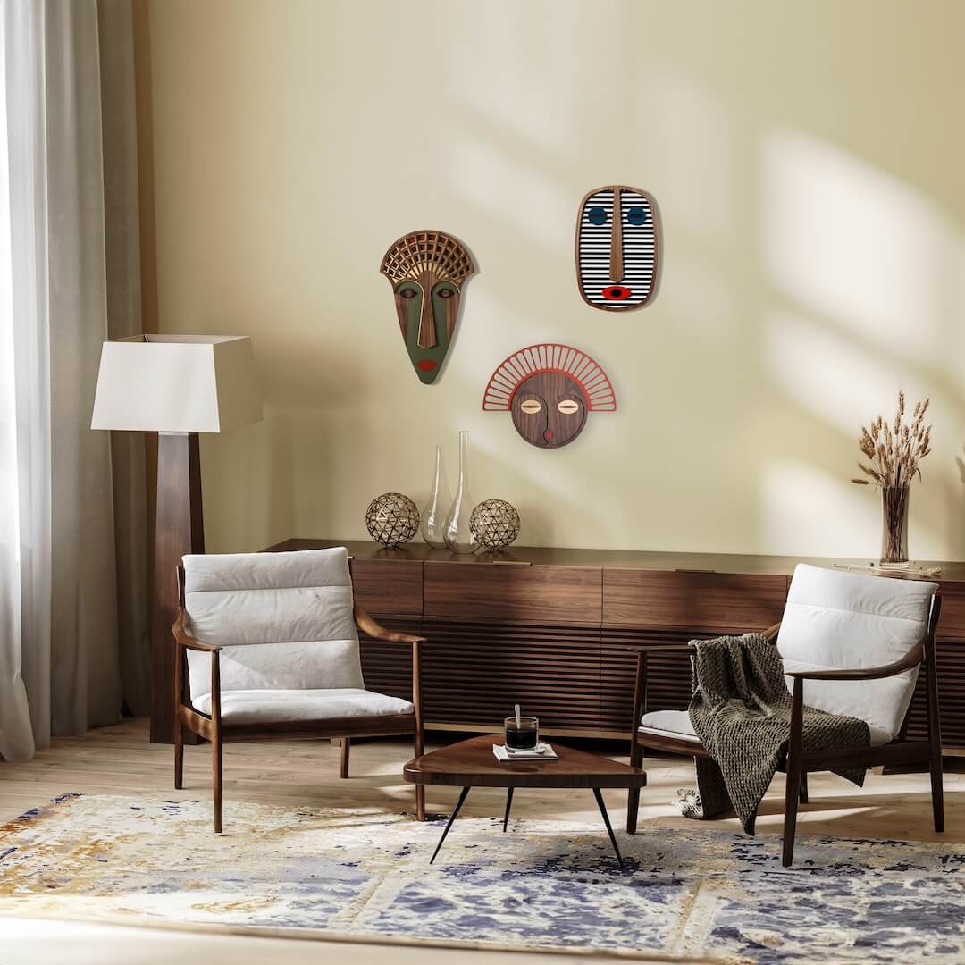 Masque Africain Moderne #1 + #23 + Mademoiselle.U #1 (Set de 3) - Œuvre d'art originale de Tzachi Nevo