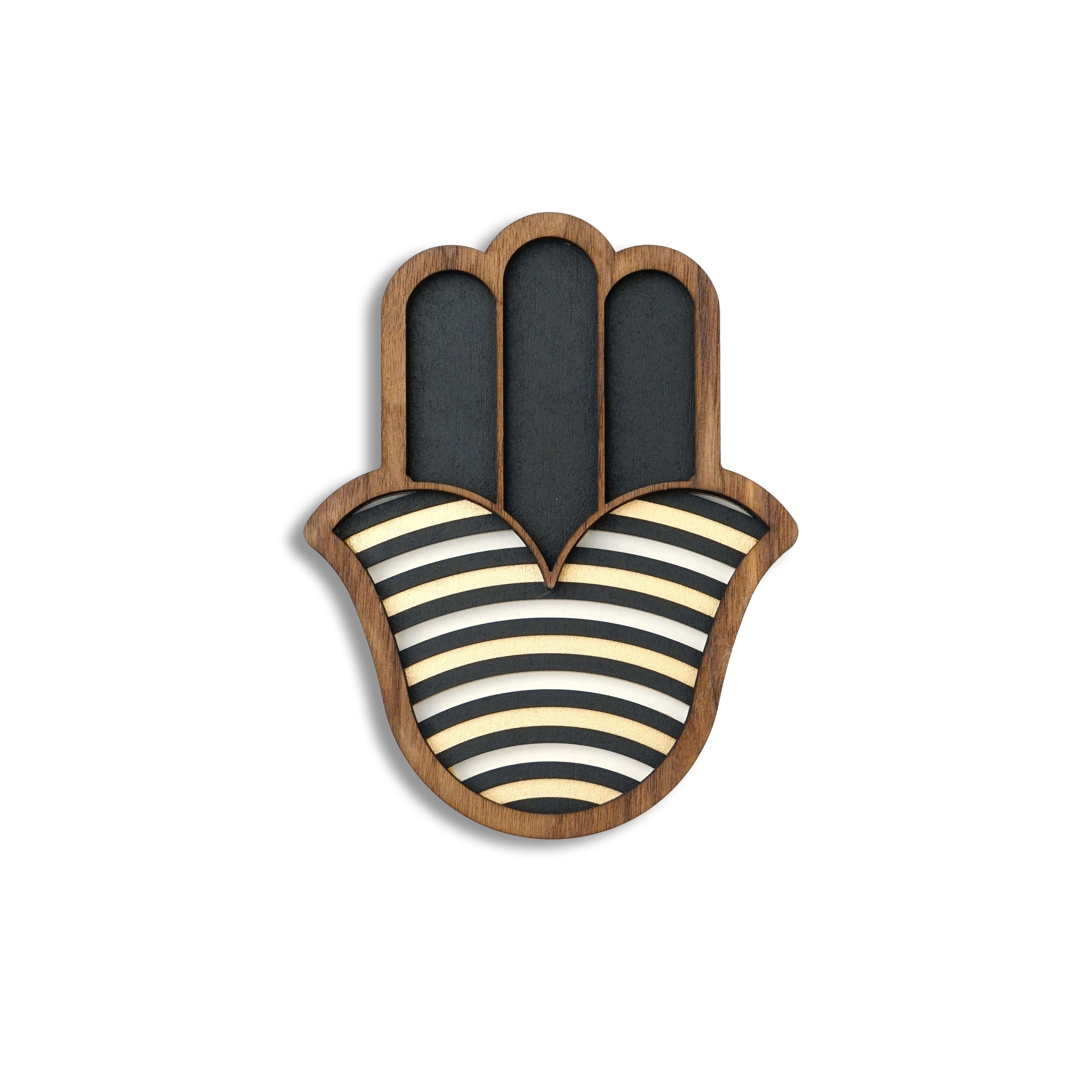 Mini Hamsa #11 (Noir/Blanc/Or) - Œuvre d'art originale de Tzachi Nevo