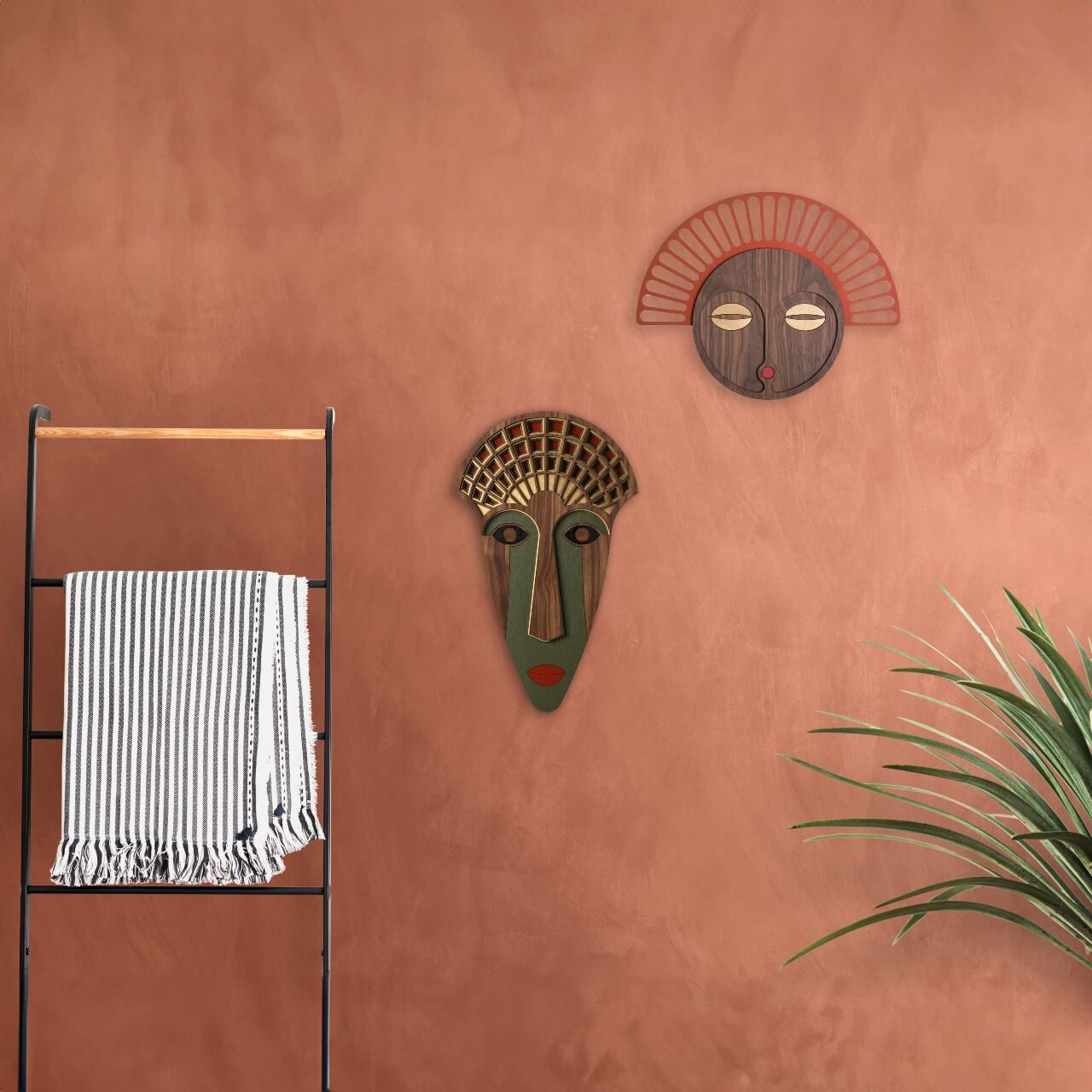 Masque Africain Moderne # 23 + Mademoiselle.U #1 (Set de 2) - Œuvre d'art originale de Tzachi Nevo