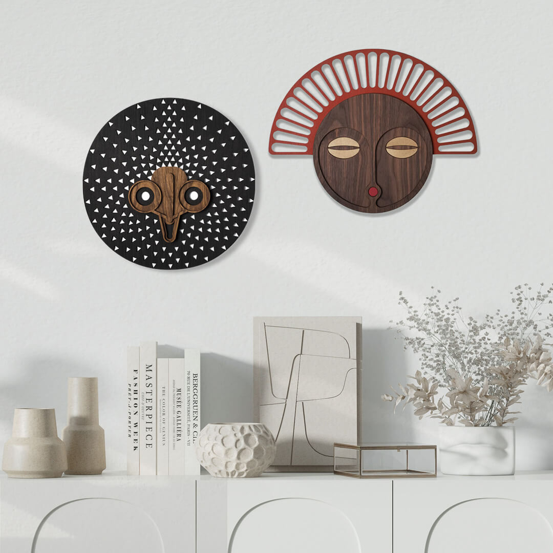 Masques africains modernes # 10 + # 23 (Set de 2) - Œuvre d'art originale de Tzachi Nevo